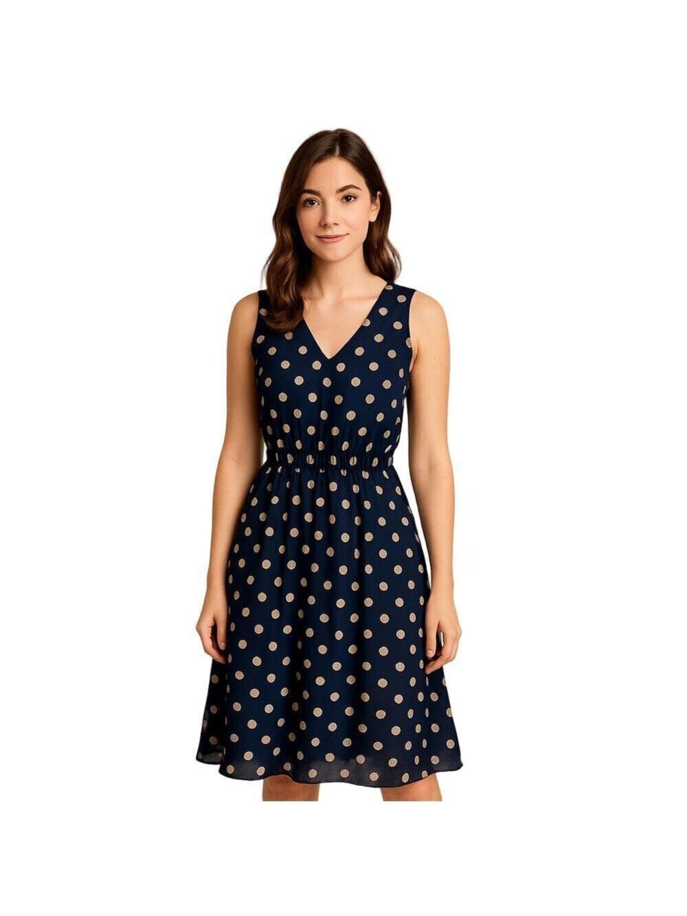 Kate & Lily Navy and Pink Polka Dot Midi Dress Sz 8